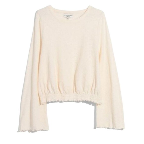 Madewell Top Textured Crinkle Cotton Fairy‎ Bell Sleeve Boho Indie White XL - Picture 14 of 14